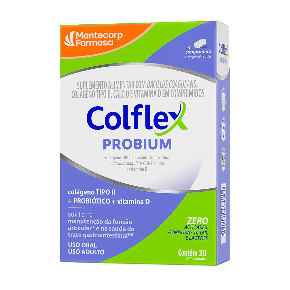 Colflex Probium Colágeno Tipo II 40mg + Probiótico + Vitamina D 30 Comprimidos