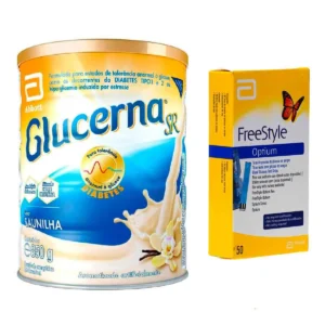 Kit Suplemento Alimentar Glucerna Baunilha 850g + Tiras para Teste de Glicemia Freestyle Optium 50 Unidades