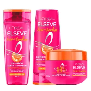 Kit Elseve Liso dos Sonhos Shampoo Super Alinhador + Condicionador + Creme de Tratamento Intensivo Alinhador