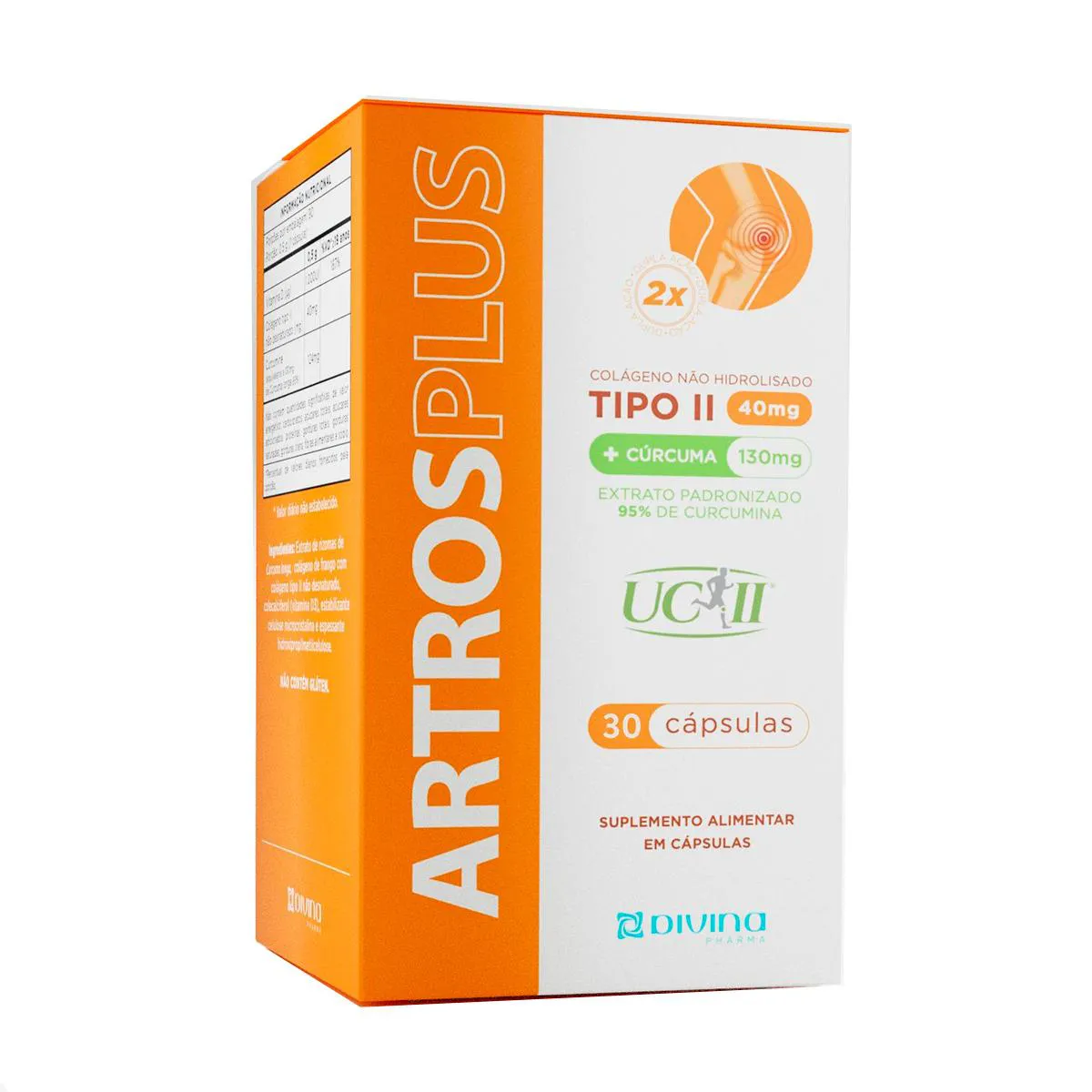 Colágeno Tipo II Não Hidrolisado 40 mg + Extrato de Cúrcuma 130 mg Artros Plus 30 Comprimidos