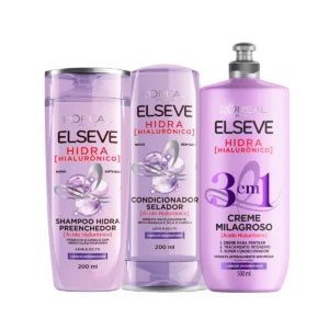 Kit L’Oréal Paris Elseve Hidra Hialurônico Shampoo 200ml + Condicionador 200ml + Creme 3 em 1 500ml