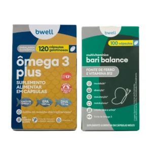 Kit 1 Ômega 3 Plus bwell 120 Cápsulas + 1 Polivitamínico Bariátrico Bwell Bari Balance 100 Cápsulas