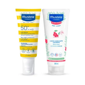 Kit Mustela Protetor Solar Corporal FPS 50+ Infantil e Adulto Spray 200ml + Hidratante Bebê Calmante para Pele Muito Sensível 200ml