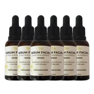 Kit 06 Sérum Facial Vegano Ácido Hialurônico 30ml Kuide