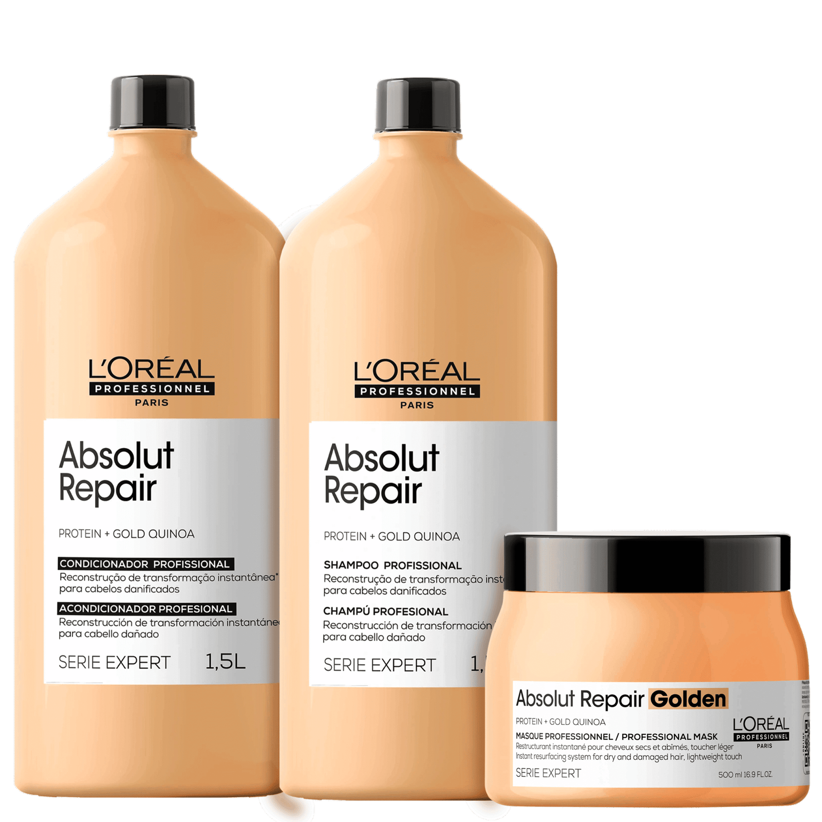 Kit L’Oréal Professionnel Serie Expert Absolut Repair Gold Quinoa + Protein Golden Salon Trio (3 Produtos)