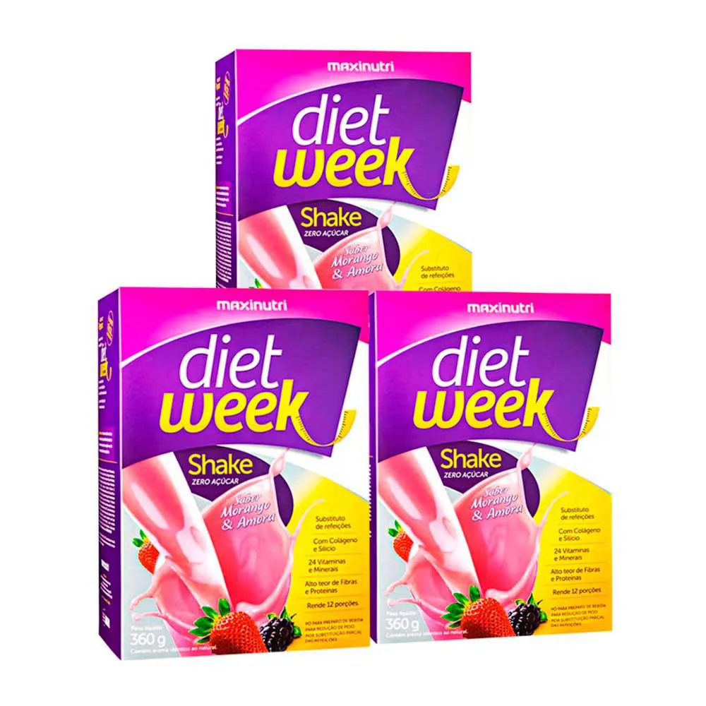Kit 3 Diet Week Shake Morango e Amora 360g Maxinutri